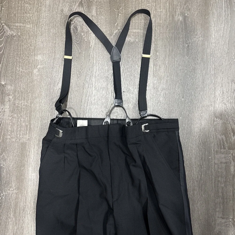 VTG 70s Wool Dress Pants With Suspenders Side Belt Talon Zipper Adjustable 38x31 - Picture 2 of 16